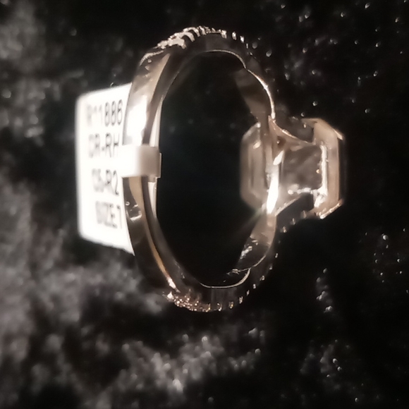 Princess cut simulated diamond engagement ring with pave diamond twisted band. - Picture 4 of 7